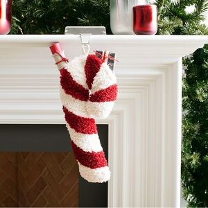 Pottery Barn Cozy Teddy Candy Cane Shaped Stocking